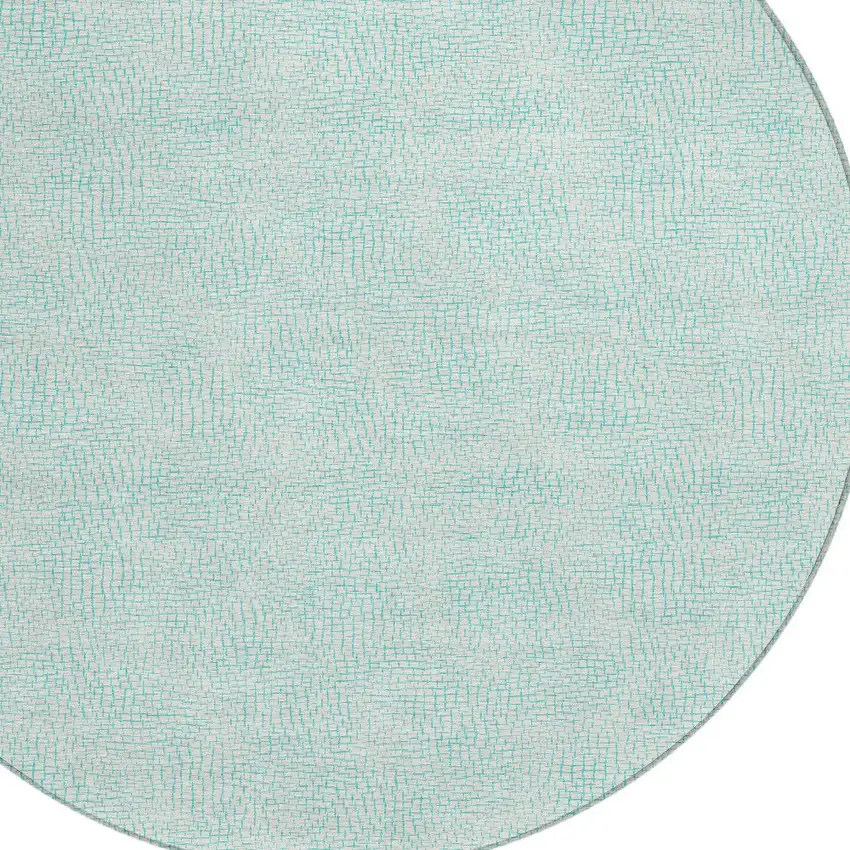 8' Aqua And Ivory Round Geometric Washable Indoor Outdoor Area Rug Photo 4