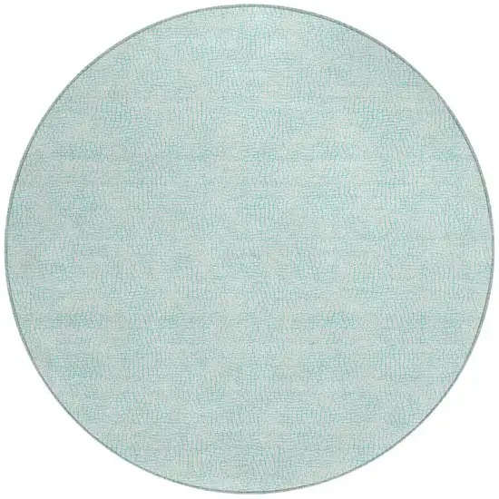 8' Aqua And Ivory Round Geometric Washable Indoor Outdoor Area Rug Photo 5