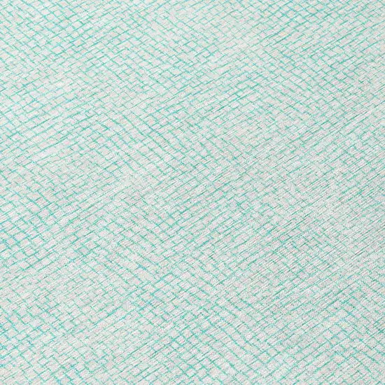 8' Aqua And Ivory Round Geometric Washable Indoor Outdoor Area Rug Photo 9