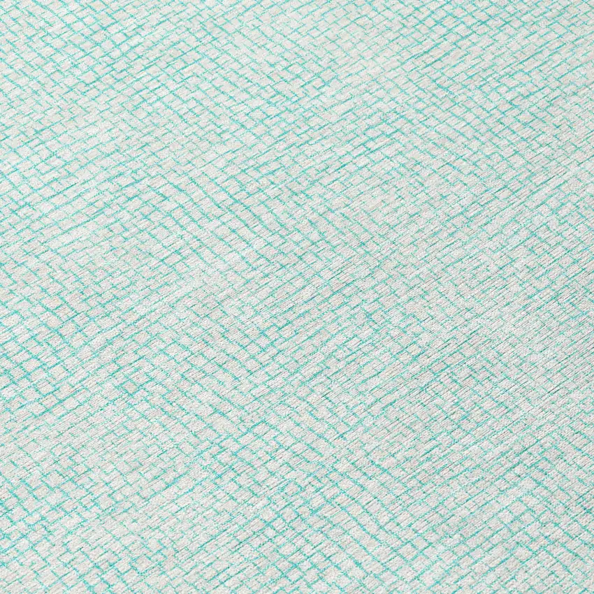 8' Aqua And Ivory Round Geometric Washable Indoor Outdoor Area Rug Photo 9