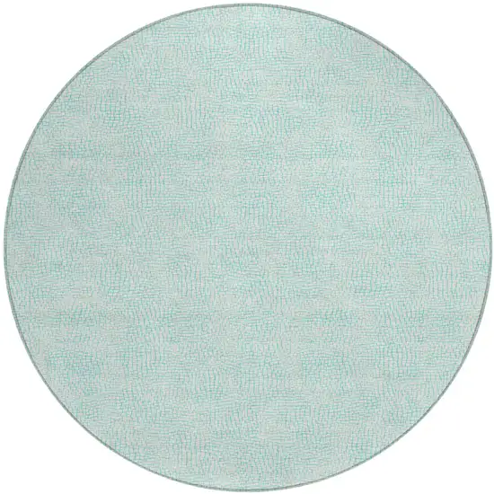 8' Aqua And Ivory Round Geometric Washable Indoor Outdoor Area Rug Photo 2