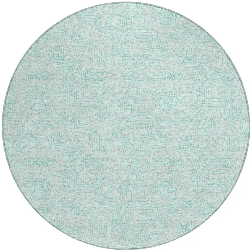 8' Aqua And Ivory Round Geometric Washable Indoor Outdoor Area Rug Photo 2