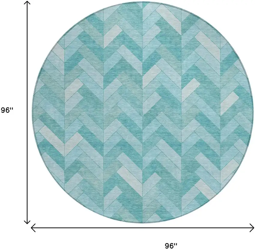 8' Aqua And Ivory Round Geometric Washable Indoor Outdoor Area Rug Photo 3