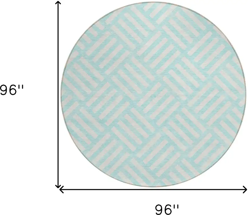 8' Aqua And Ivory Round Geometric Washable Indoor Outdoor Area Rug Photo 3