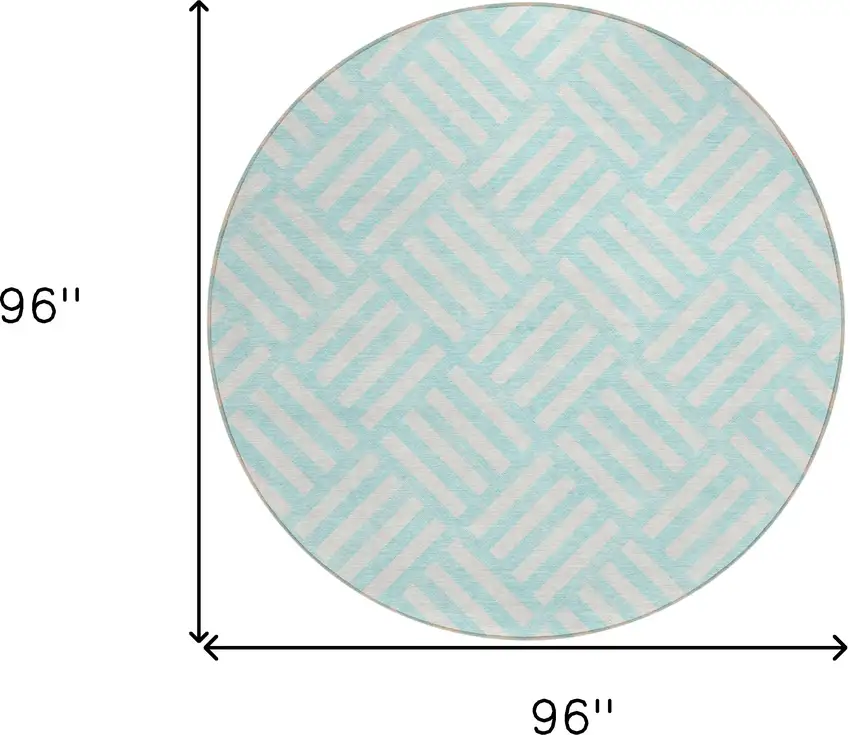 8' Aqua And Ivory Round Geometric Washable Indoor Outdoor Area Rug Photo 3