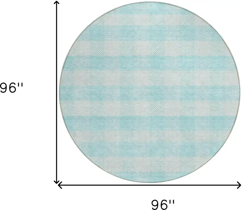 8' Aqua And Ivory Round Plaid Washable Indoor Outdoor Area Rug Photo 3