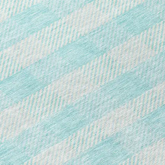 8' Aqua And Ivory Round Plaid Washable Indoor Outdoor Area Rug Photo 8