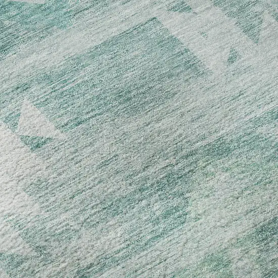 8' Aqua And Ivory Southwestern Washable Round Rug With UV Protection Photo 9