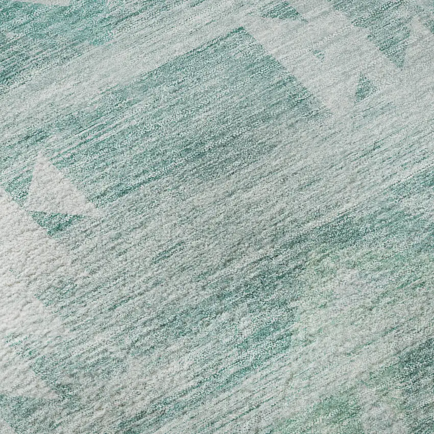 8' Aqua And Ivory Southwestern Washable Round Rug With UV Protection Photo 9