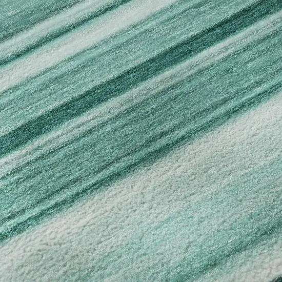 8' Aqua And Ivory Striped Washable Round Rug With UV Protection Photo 9