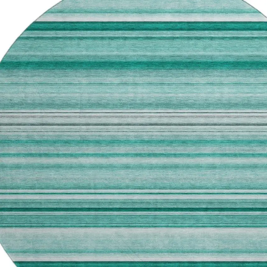 8' Aqua And Ivory Striped Washable Round Rug With UV Protection Photo 3