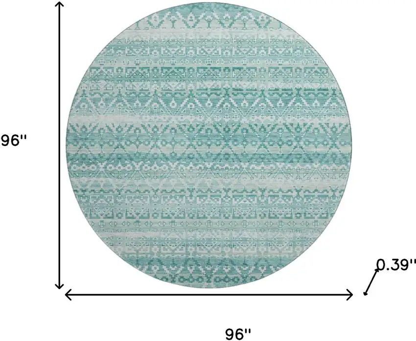 8' Aqua And Ivory Striped Washable Round Rug With UV Protection Photo 8