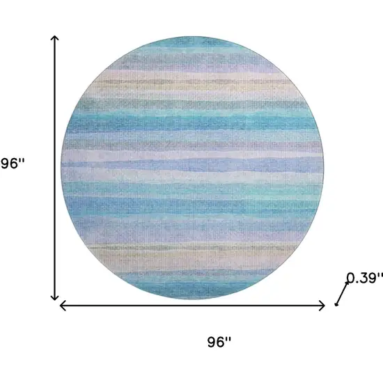 8' Aqua And Lavender Striped Washable Round Rug With UV Protection Photo 8