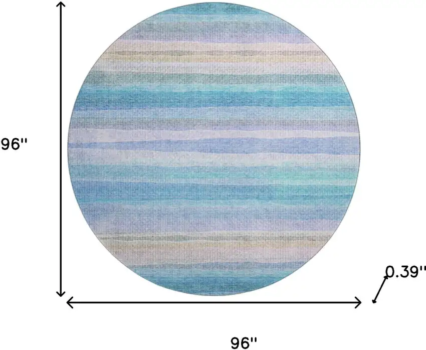 8' Aqua And Lavender Striped Washable Round Rug With UV Protection Photo 8