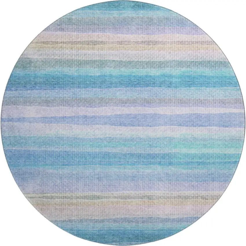 8' Aqua And Lavender Striped Washable Round Rug With UV Protection Photo 1