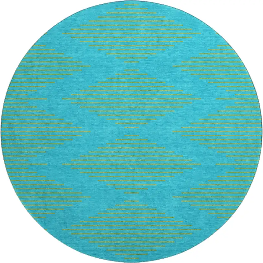 8' Aqua And Lime Green Geometric Washable Round Rug With UV Protection Photo 1