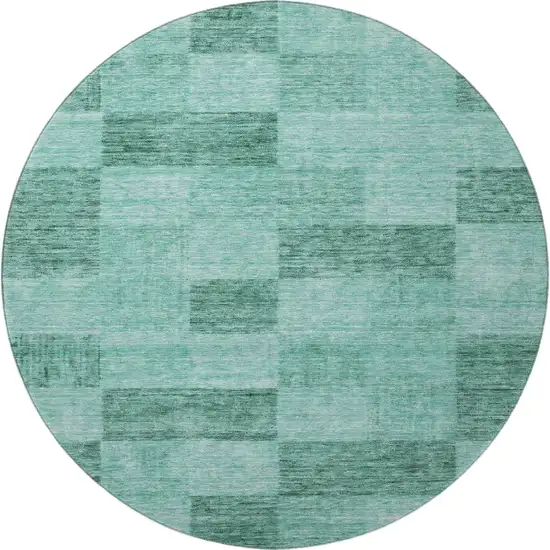 8' Aqua And Mint Green Geometric Washable Round Rug With UV Protection Photo 3