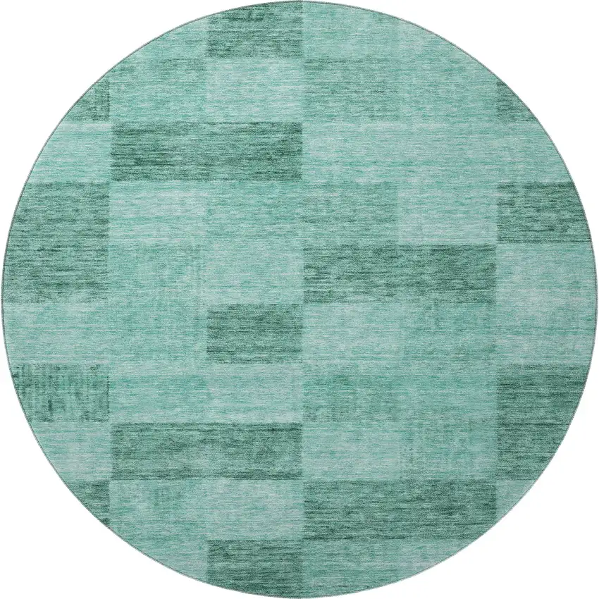 8' Aqua And Mint Green Geometric Washable Round Rug With UV Protection Photo 3