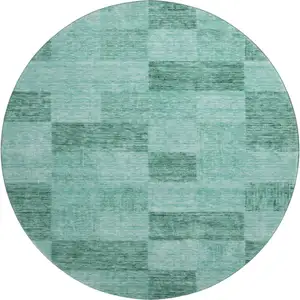 Photo of 8' Aqua And Mint Green Geometric Washable Round Rug With UV Protection