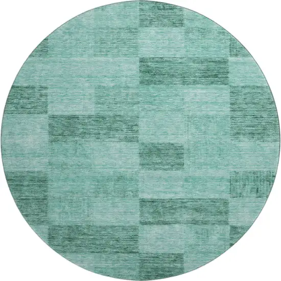 8' Aqua And Mint Green Geometric Washable Round Rug With UV Protection Photo 1