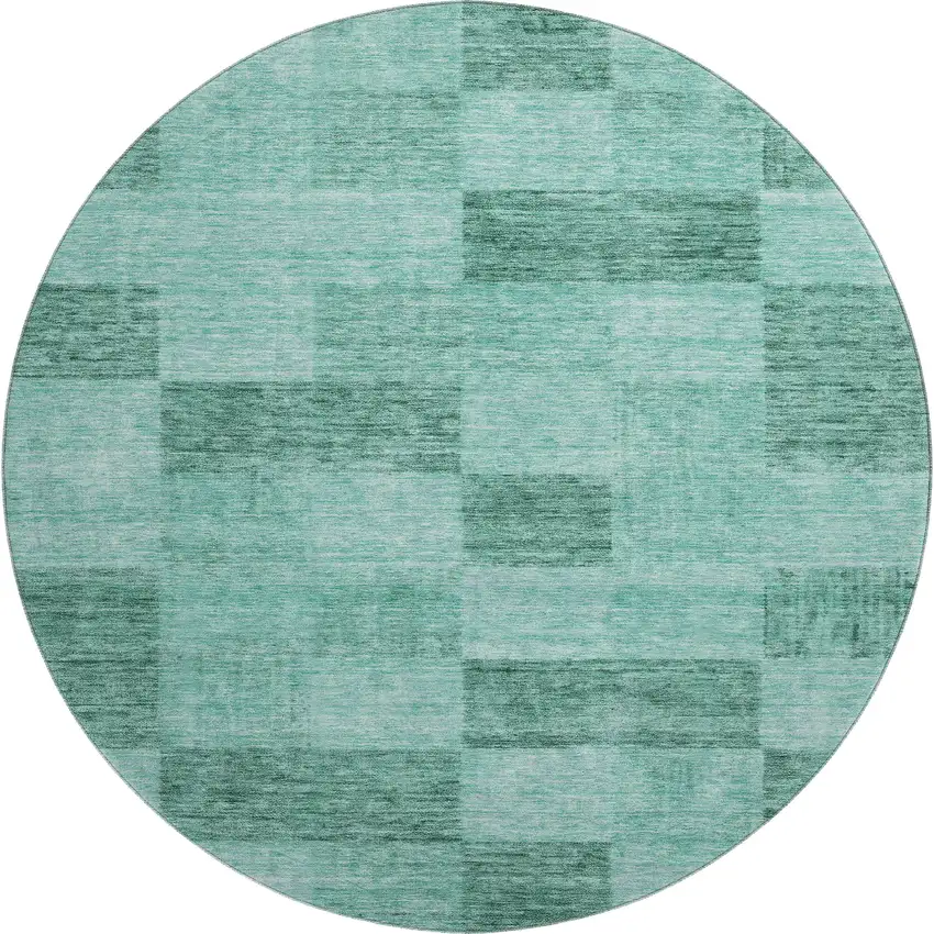 8' Aqua And Mint Green Geometric Washable Round Rug With UV Protection Photo 1