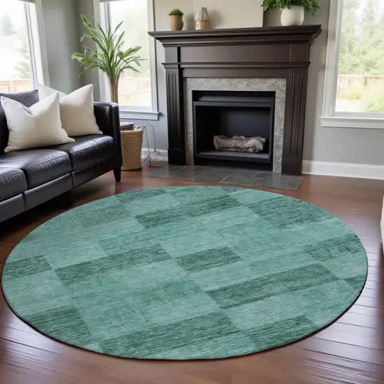 8' Aqua And Mint Green Geometric Washable Round Rug With UV Protection Photo 4