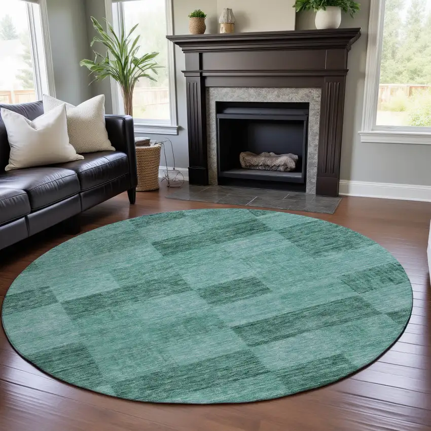 8' Aqua And Mint Green Geometric Washable Round Rug With UV Protection Photo 4