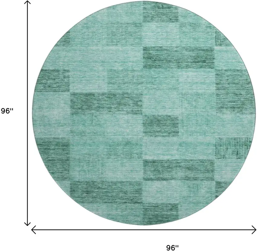 8' Aqua And Mint Green Geometric Washable Round Rug With UV Protection Photo 9