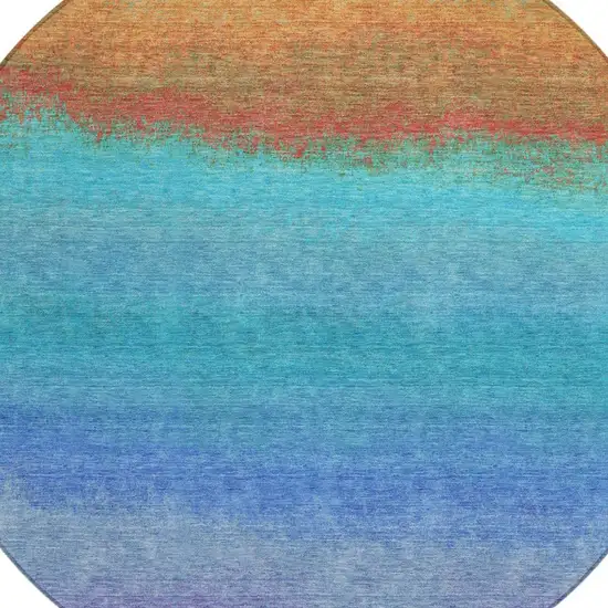 8' Aqua And Orange Round Ombre Washable Indoor Outdoor Area Rug Photo 8