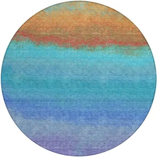 8' Aqua And Orange Round Ombre Washable Indoor Outdoor Area Rug Photo 1