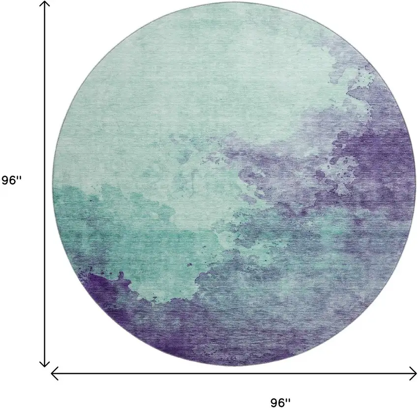 8' Aqua And Purple Abstract Washable Round Rug With UV Protection Photo 8