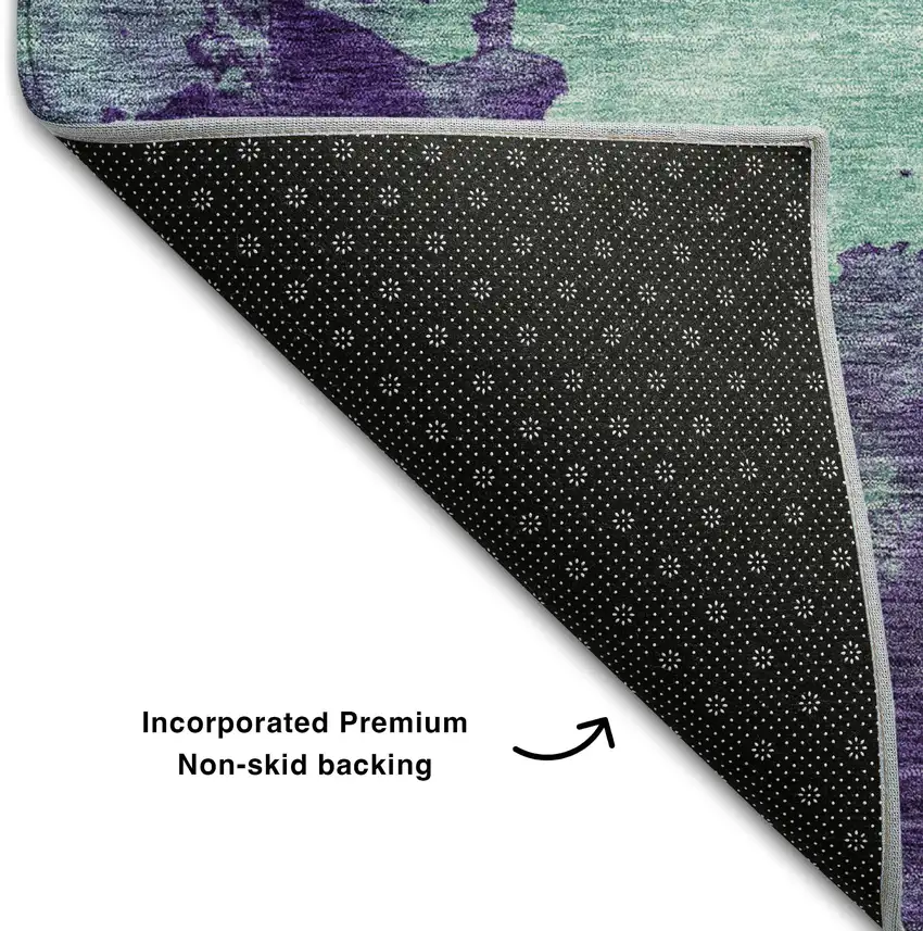 8' Aqua And Purple Abstract Washable Round Rug With UV Protection Photo 4