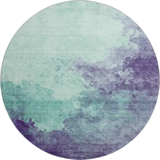 8' Aqua And Purple Abstract Washable Round Rug With UV Protection Photo 1