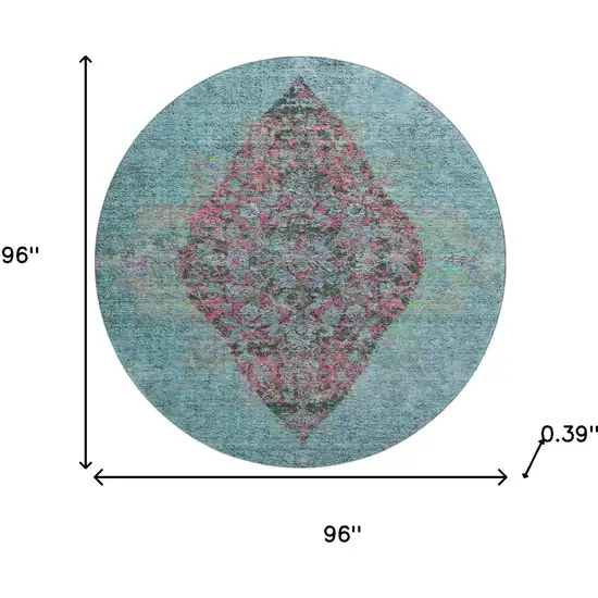 8' Aqua And Purple Medallion Washable Round Rug With UV Protection Photo 8