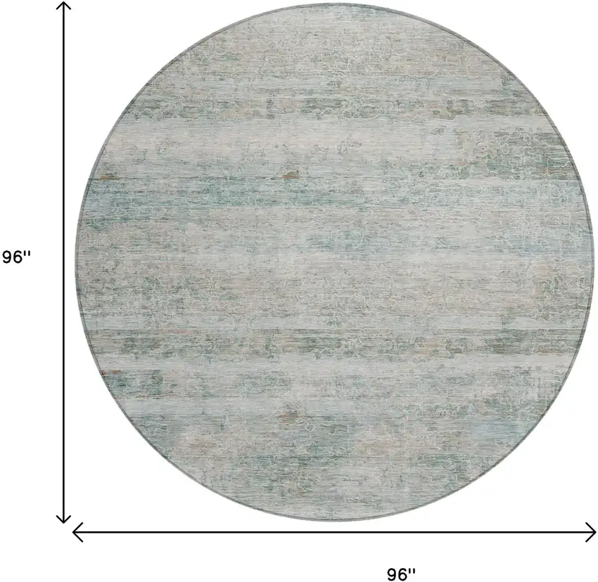 8' Aqua And Silver Round Striped Washable Indoor Outdoor Area Rug Photo 8