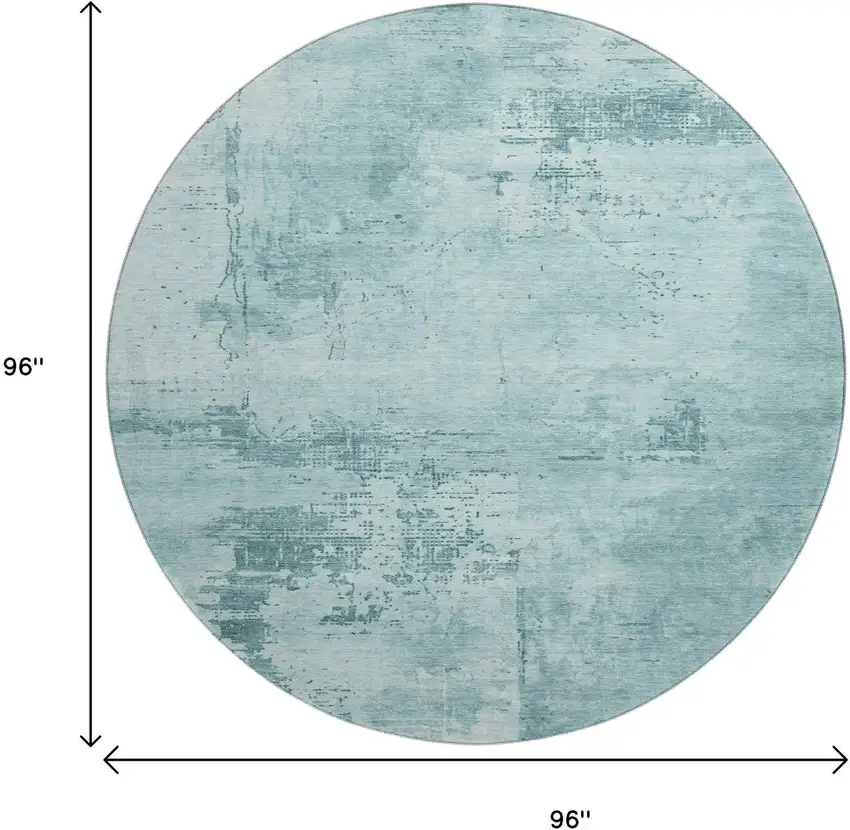 8' Aqua And Sky Blue Abstract Washable Round Rug With UV Protection Photo 9