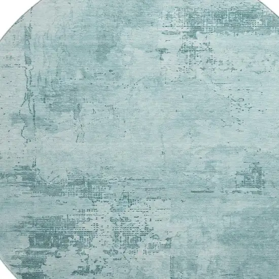 8' Aqua And Sky Blue Abstract Washable Round Rug With UV Protection Photo 2