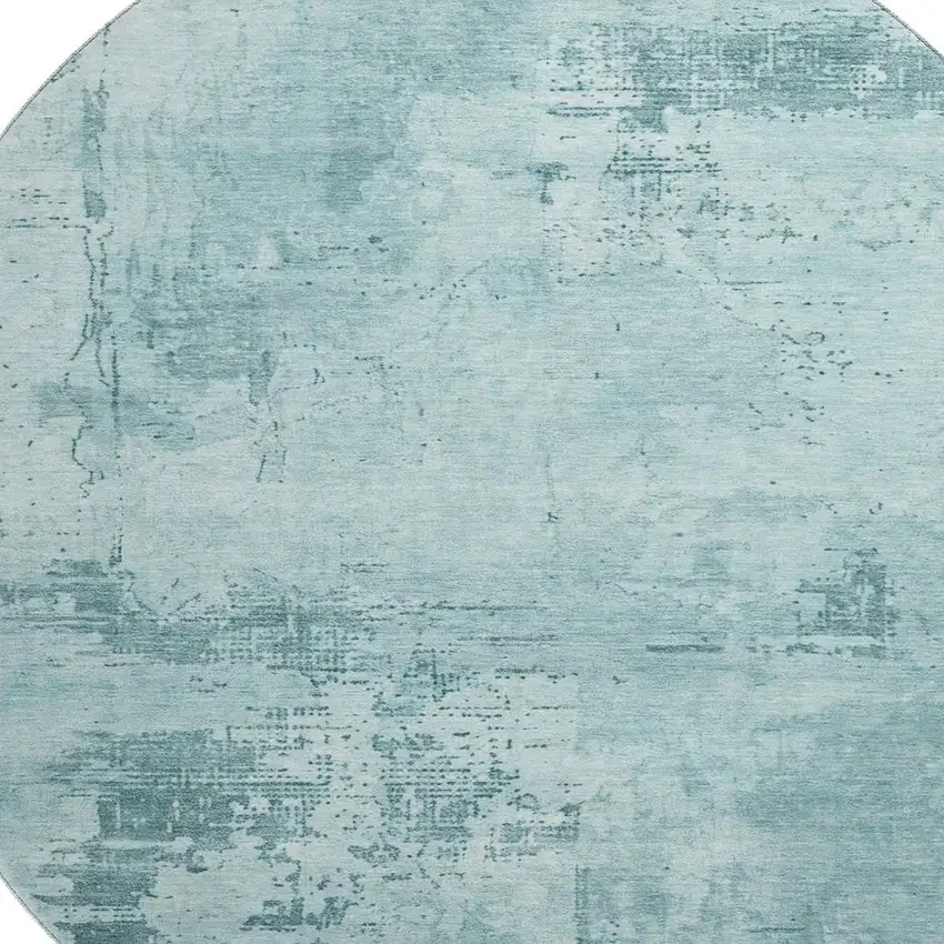 8' Aqua And Sky Blue Abstract Washable Round Rug With UV Protection Photo 2