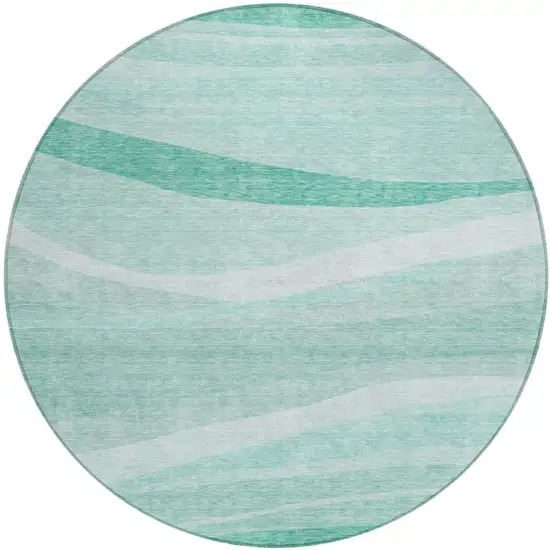 8' Aqua And Sky Blue Round Abstract Washable Indoor Outdoor Area Rug Photo 2