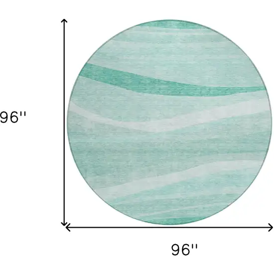 8' Aqua And Sky Blue Round Abstract Washable Indoor Outdoor Area Rug Photo 9