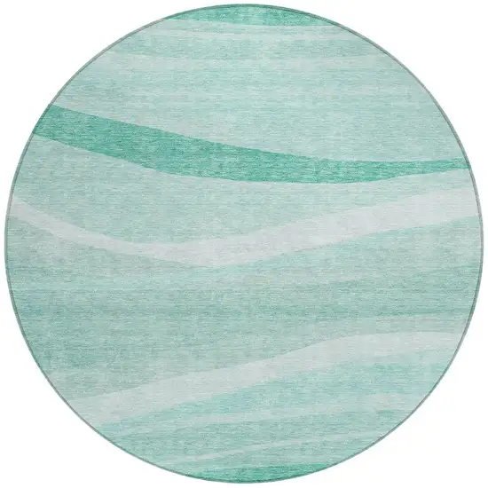 8' Aqua And Sky Blue Round Abstract Washable Indoor Outdoor Area Rug Photo 6