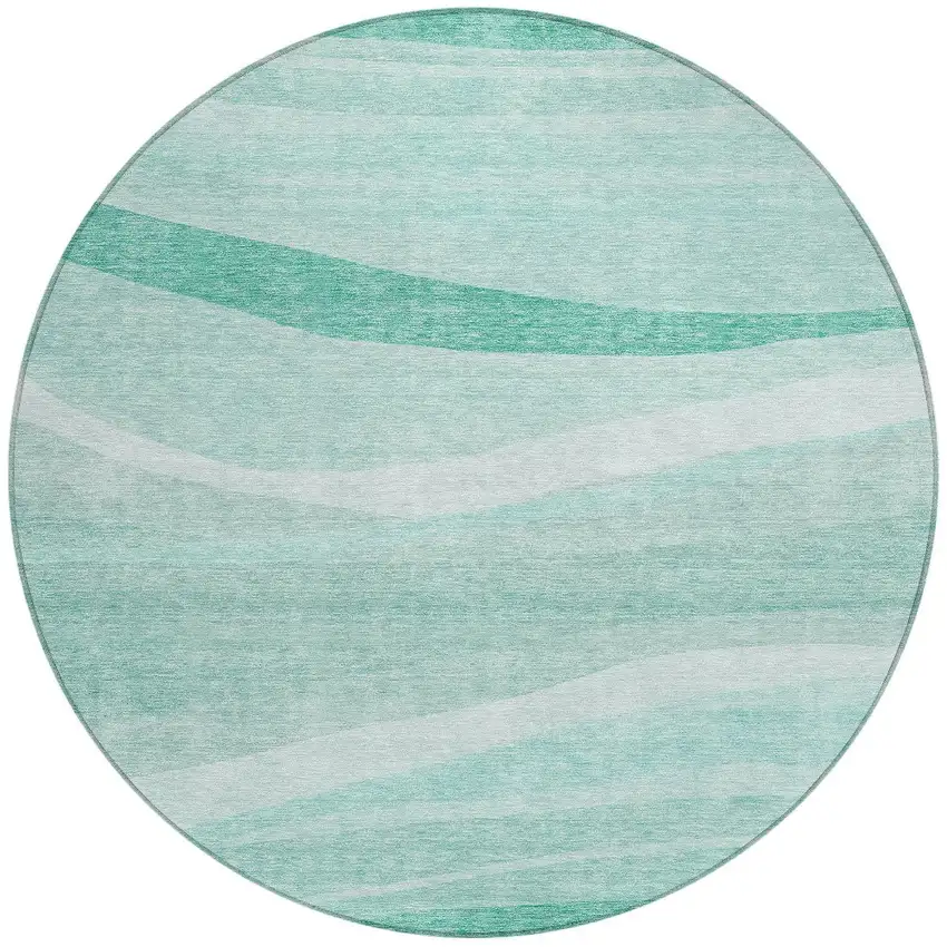 8' Aqua And Sky Blue Round Abstract Washable Indoor Outdoor Area Rug Photo 6