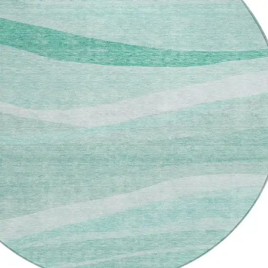 8' Aqua And Sky Blue Round Abstract Washable Indoor Outdoor Area Rug Photo 5