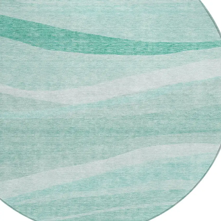8' Aqua And Sky Blue Round Abstract Washable Indoor Outdoor Area Rug Photo 5