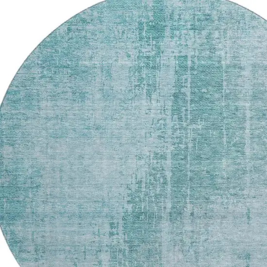 8' Aqua And Teal Abstract Washable Round Rug With UV Protection Photo 3
