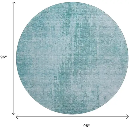 8' Aqua And Teal Abstract Washable Round Rug With UV Protection Photo 3