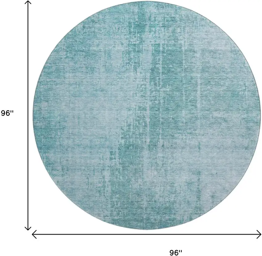 8' Aqua And Teal Abstract Washable Round Rug With UV Protection Photo 3