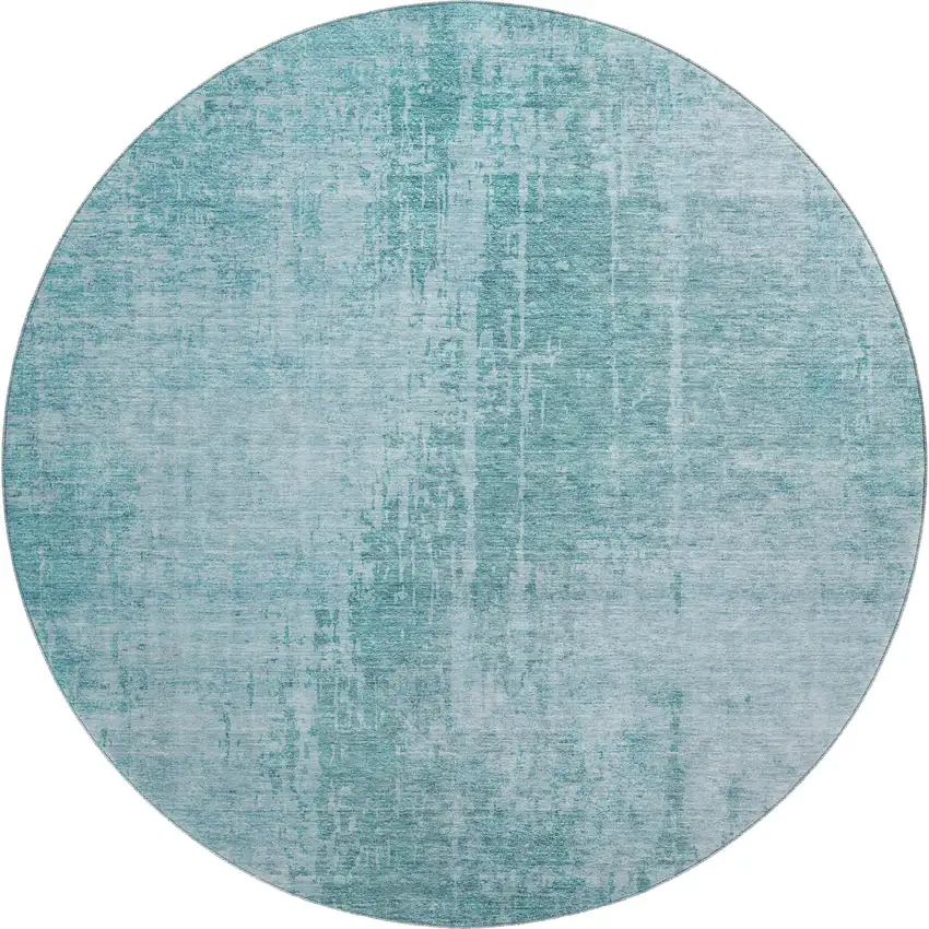 8' Aqua And Teal Abstract Washable Round Rug With UV Protection Photo 1