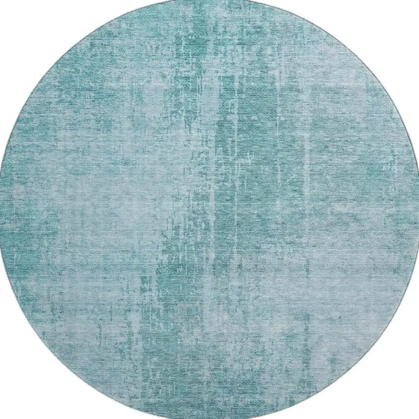 8' Aqua And Teal Abstract Washable Round Rug With UV Protection Photo 4