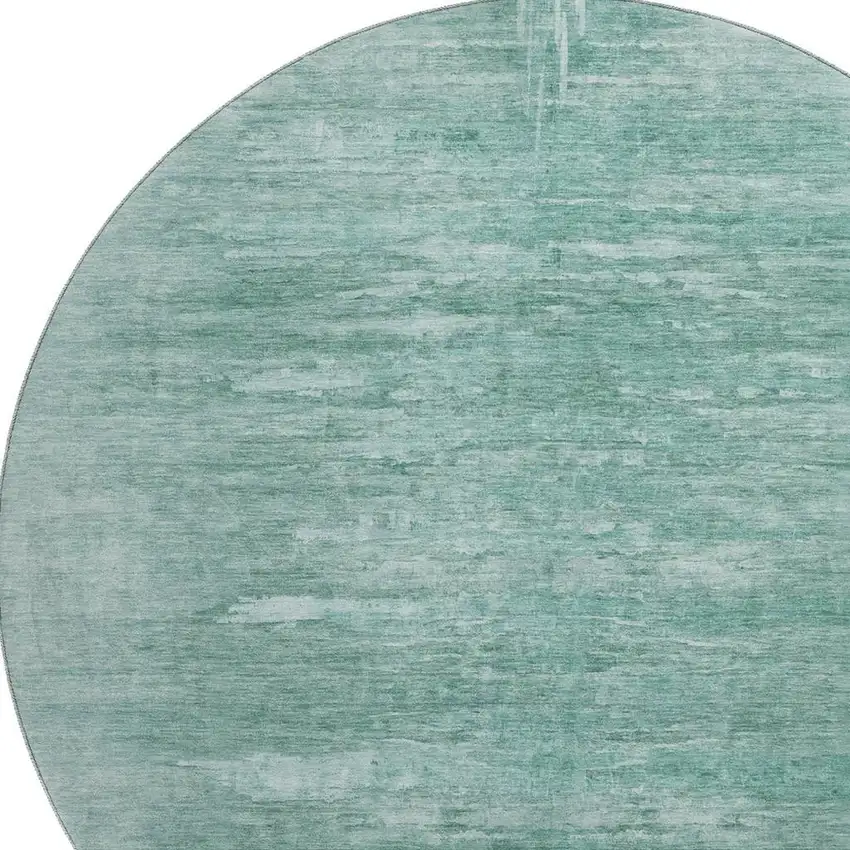 8' Aqua And Teal Abstract Washable Round Rug With UV Protection Photo 3